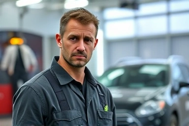Tired but determined car wash worker in challenging conditions